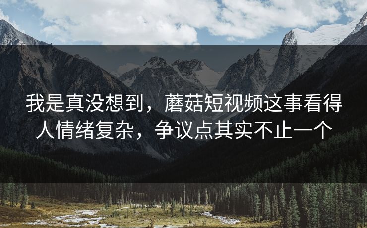 我是真没想到，蘑菇短视频这事看得人情绪复杂，争议点其实不止一个