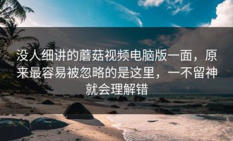 没人细讲的蘑菇视频电脑版一面，原来最容易被忽略的是这里，一不留神就会理解错