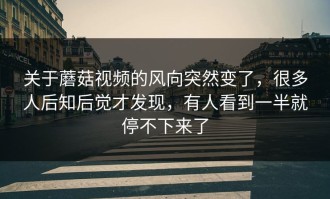 关于蘑菇视频的风向突然变了，很多人后知后觉才发现，有人看到一半就停不下来了