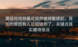 蘑菇短视频最近突然被频繁提起，背后的原因有人已经猜到了，关键点其实藏得很深