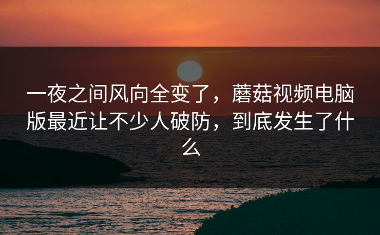 一夜之间风向全变了,蘑菇视频电脑版最近让不少人破防,到底发生了什么 一夜之间风向全变了,蘑菇视频电脑版最近让不少人破防,到底发生了什么