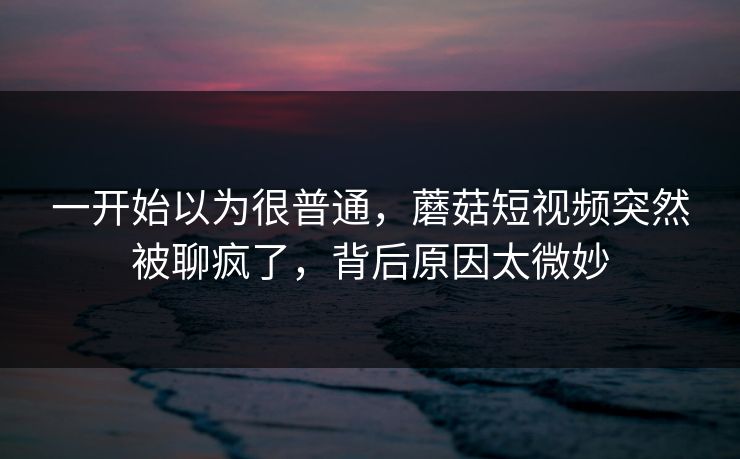 一开始以为很普通,蘑菇短视频突然被聊疯了,背后原因太微妙 一开始以为很普通,蘑菇短视频突然被聊疯了,背后原因太微妙